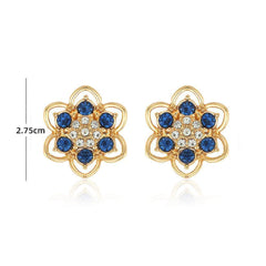 14K Gold Blue Sapphire Floral Stud Earrings