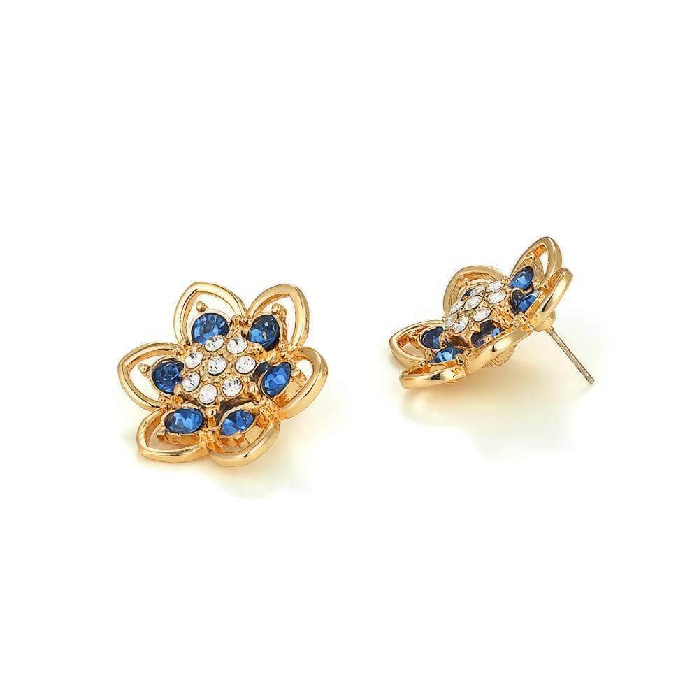 14K Gold Blue Sapphire Floral Stud Earrings