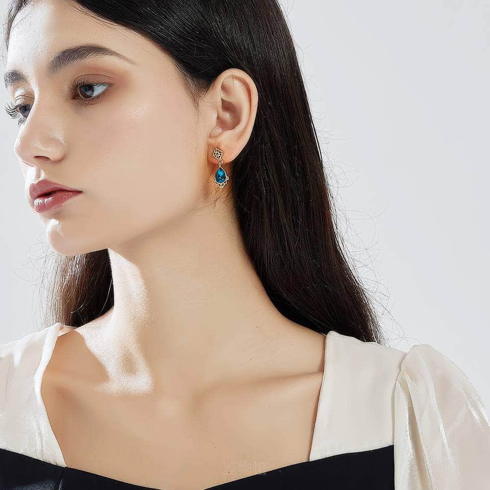 14K Gold Blue Sapphire Teardrop Earrings