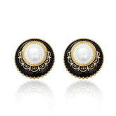 14K Gold Bohemian Stud Enamel Earrings Black
