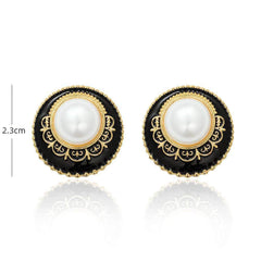 14K Gold Bohemian Stud Enamel Earrings Black