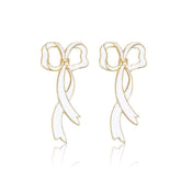 14K Gold Bowtie Shape Statement Earrings White / Clip On