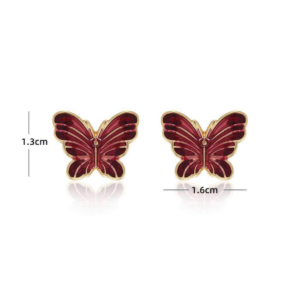 14k Gold Butterfly Deco Stud Earrings DarkRed