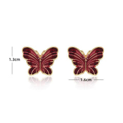 14k Gold Butterfly Deco Stud Earrings DarkRed