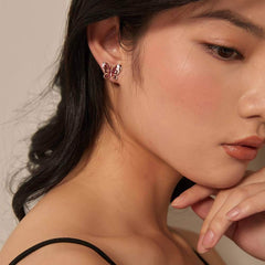 14k Gold Butterfly Deco Stud Earrings DarkRed