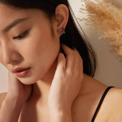 14k Gold Butterfly Deco Stud Earrings DarkRed