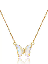 14K Gold Butterfly Moonstone Enamel Necklace Gold