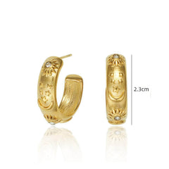 14K Gold C-Shape Faceted Crystal Moon Decor Earrings Gold / Clip On