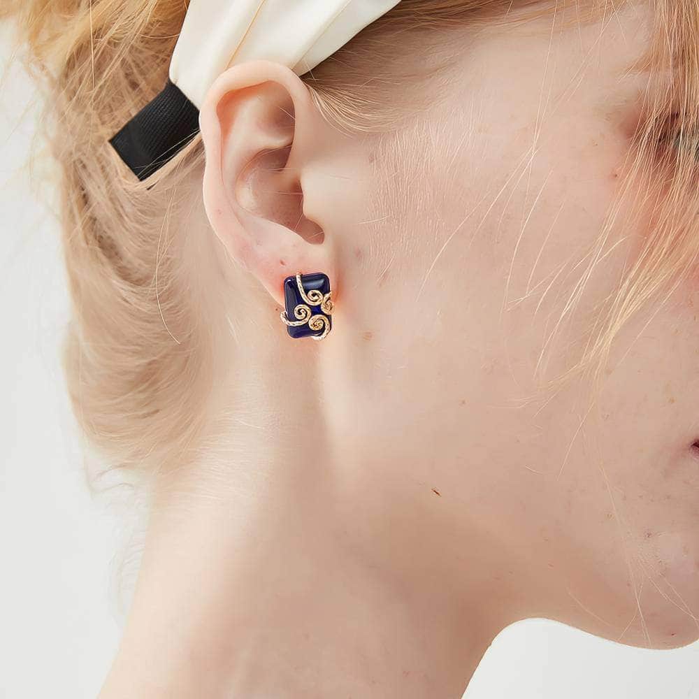 14K Gold Cable Wrap Glazed Gemstone Earrings