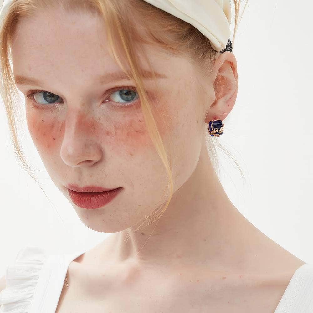 14K Gold Cable Wrap Glazed Gemstone Earrings