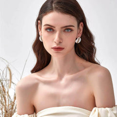 14K Gold Chain Detailed Enamel Statement Earrings White