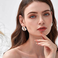 14K Gold Chain Detailed Enamel Statement Earrings White