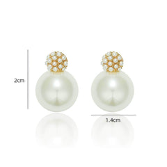 14K Gold Crystal Stones Paved Pearl Studded Earrings