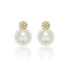 14K Gold Crystal Stones Paved Pearl Studded Earrings Gold / Clip On