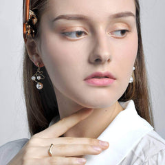 14K Gold Curly Drop Starry Pearl Earrings Clip On