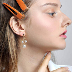 14K Gold Curly Drop Starry Pearl Earrings Clip On