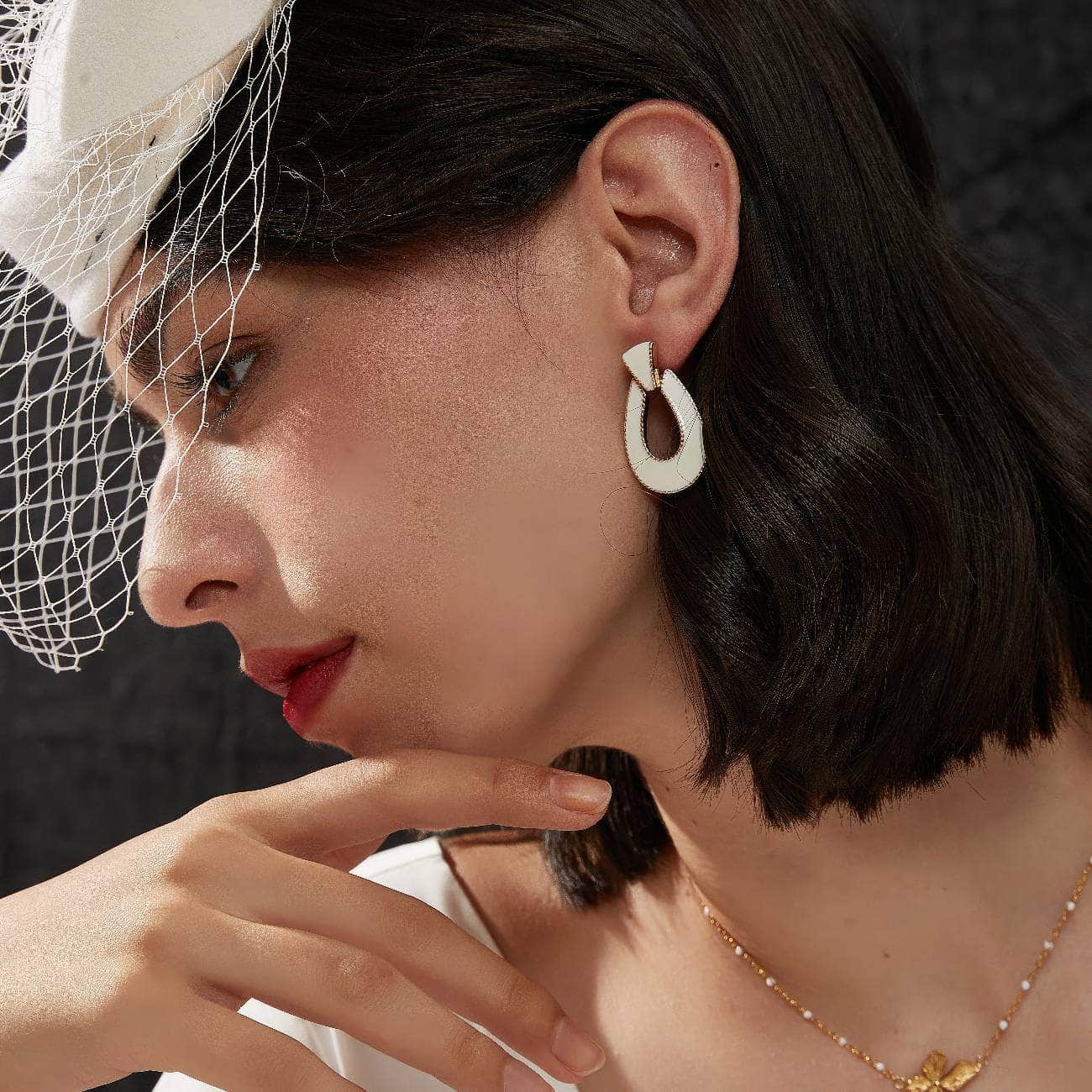 14k Gold Dangle Loop Enamel Earrings