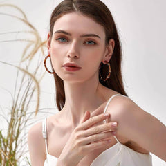 14K Gold Detailed Bamboo Hoop Earrings Brown