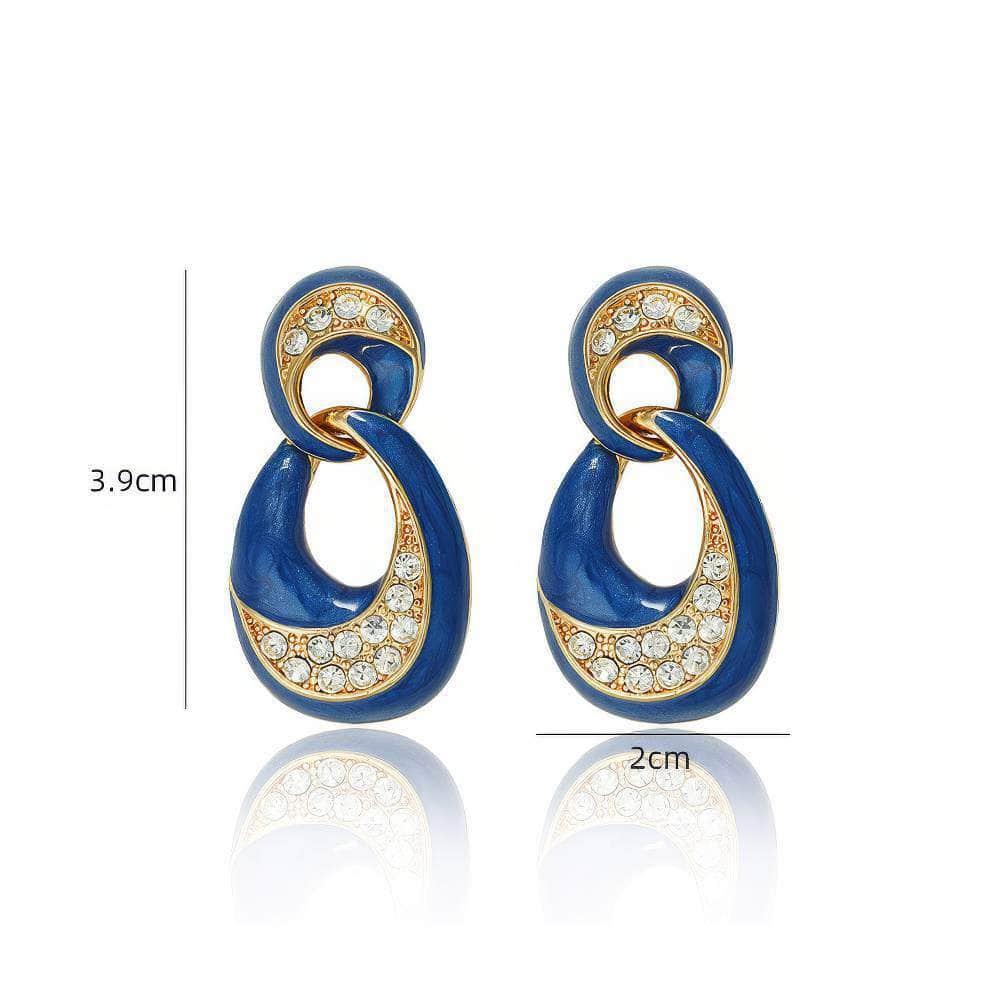 14k Gold Door Knocker Crystal Paved Dangle Earrings Blue