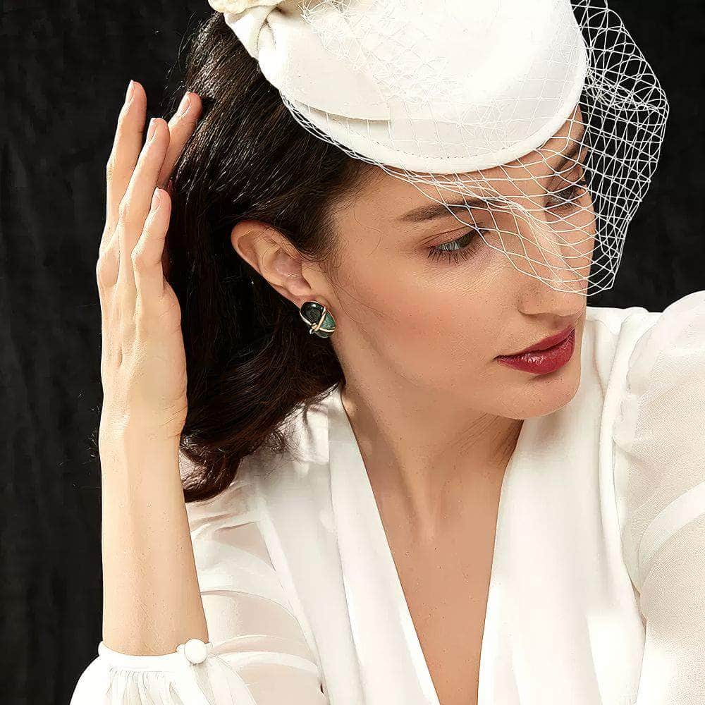 14K Gold Emerald Accented Vintage Stud Earrings