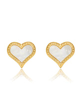 14K Gold Enamel Heart-Shaped Stud Earrings Gold / Clip On