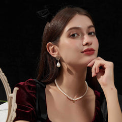 14k Gold Floral Deco Pearl Drop Earrings
