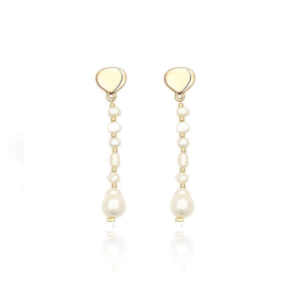 14K Gold Freshwater Pearl Linear Drop Earrings White / Clip On