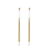 14K Gold Freshwater Pearl Tassel Earrings White / Clip On