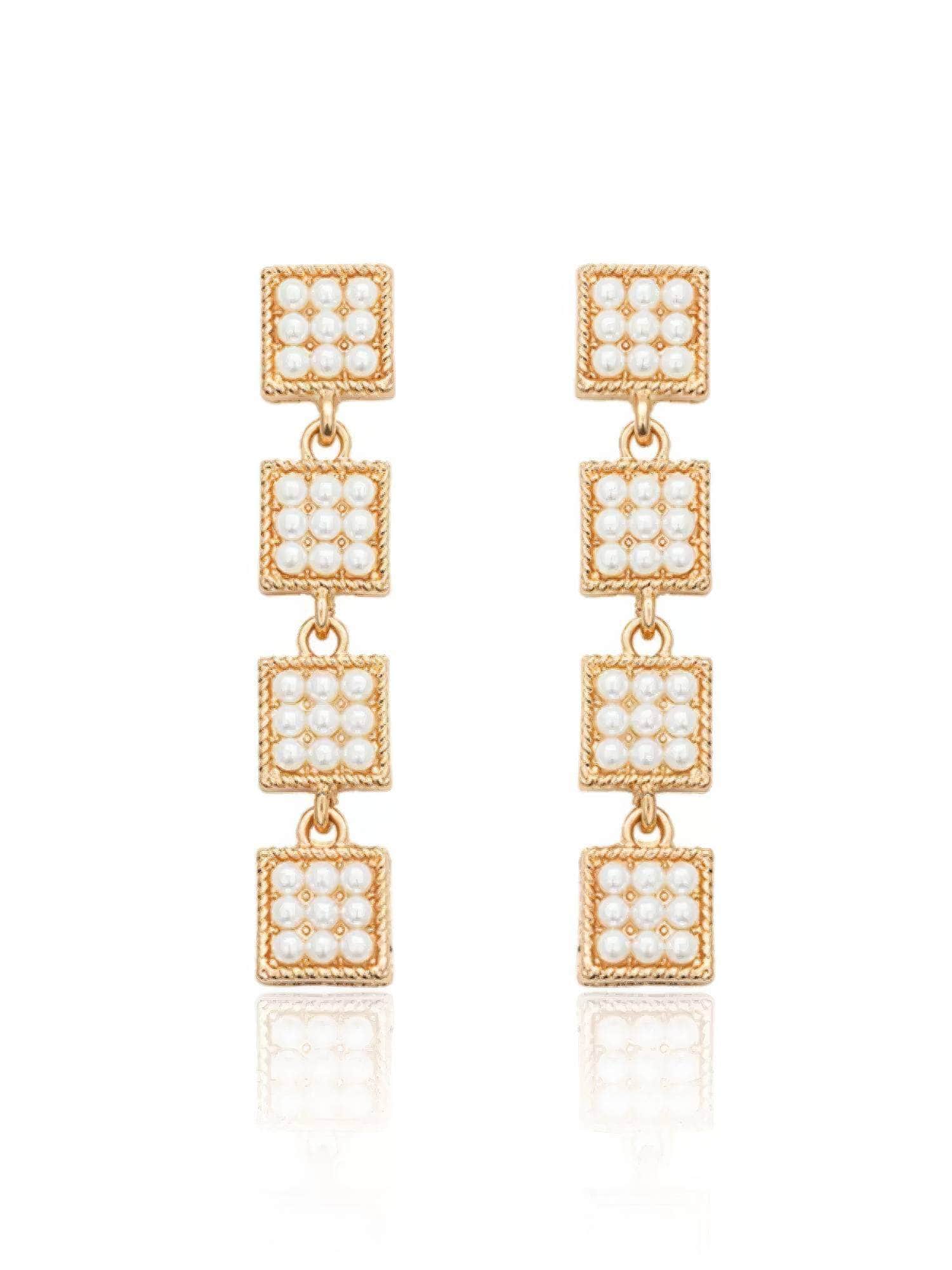 14K Gold Geometric Shape Dangle Drop Earrings White / Clip On