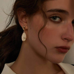 14K Gold Irregular Pearl Shell Dangle Stud Earrings