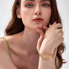 14K Gold Leaf Detailed Cuff Bangle Gold