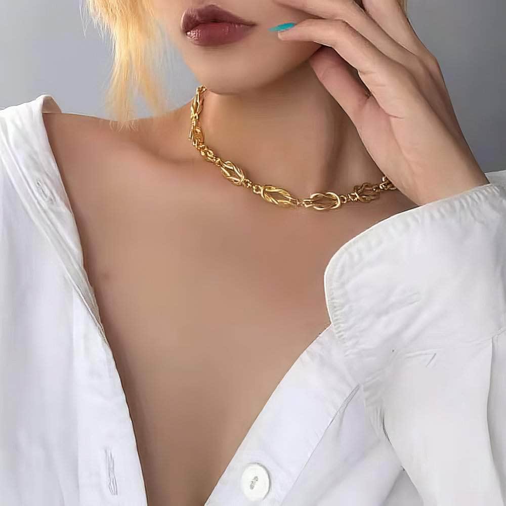 14k Gold Link Chain Choker Necklace Gold