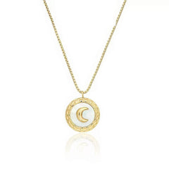 14K Gold Moon Pendant Round Necklace Gold
