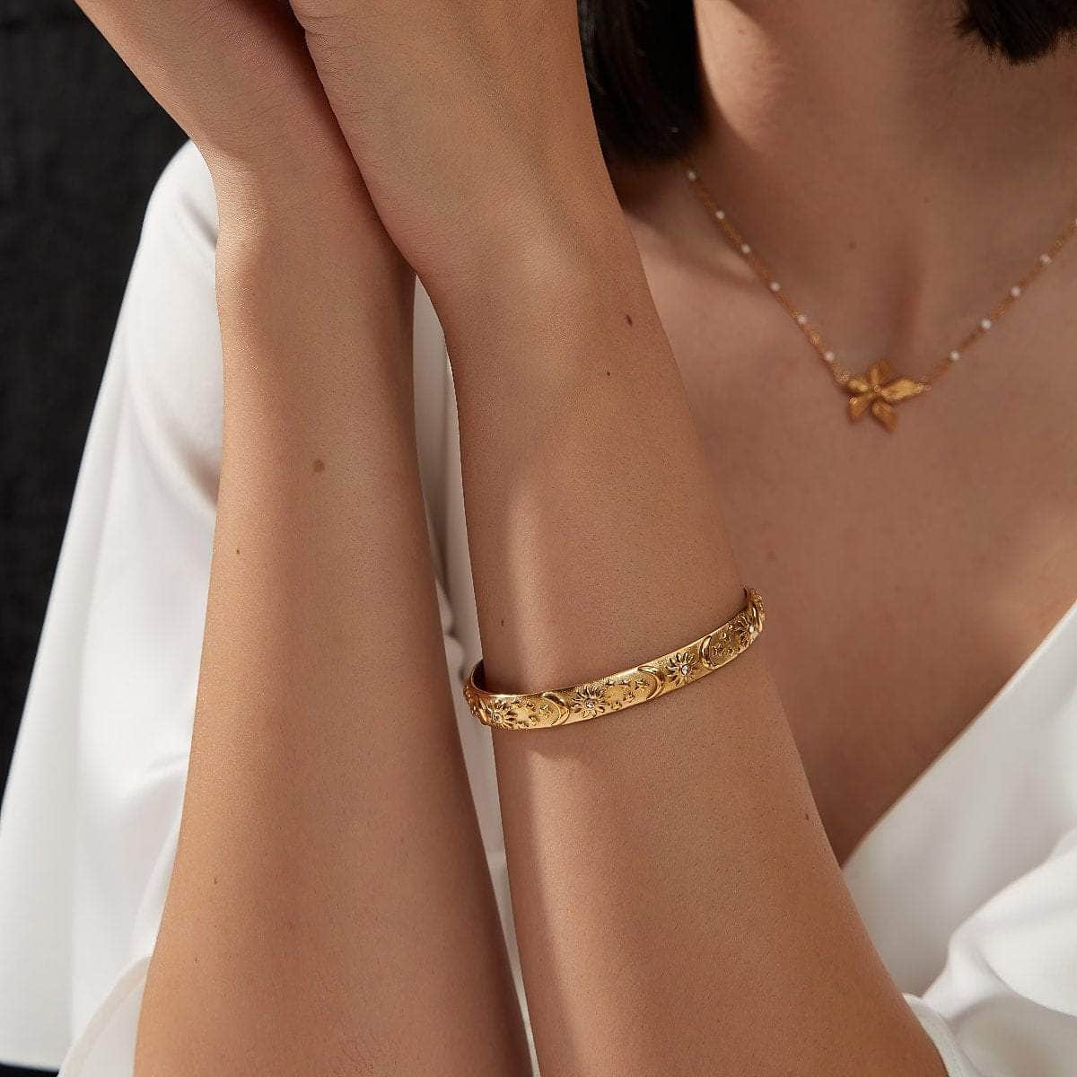 14k Gold Moonstar Cuff Bracelet Gold