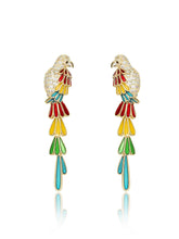 14k Gold Multicolor Parrot Tassel Vintage Earrings Multicolor / Clip On