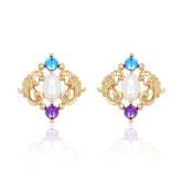 14k Gold Multistone Pearl Deco Vintage Earrings Multicolor / Clip On