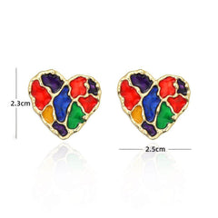 14K Gold Multistone Vintage Enamel Heart Statement Earrings