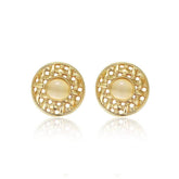 14K Gold Ornate Pearl Studded Earrings Gold / Clip On
