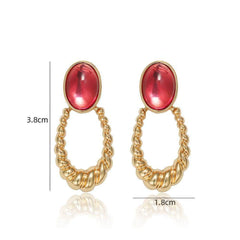 14K Gold Oval Shape Ruby Hoop Earrings
