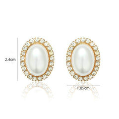 14K Gold Oval-Shaped Rhinestone Pearl Earrings
