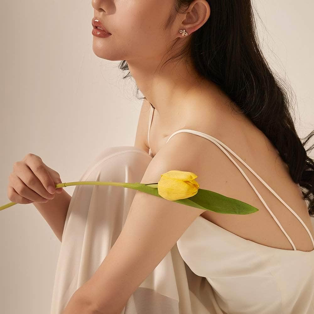 14K Gold Paved Crystal Bee Stud Earrings