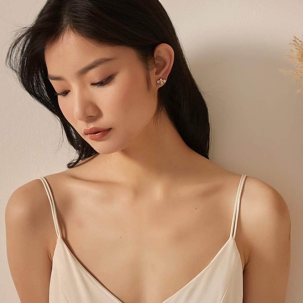 14K Gold Paved Crystal Bee Stud Earrings