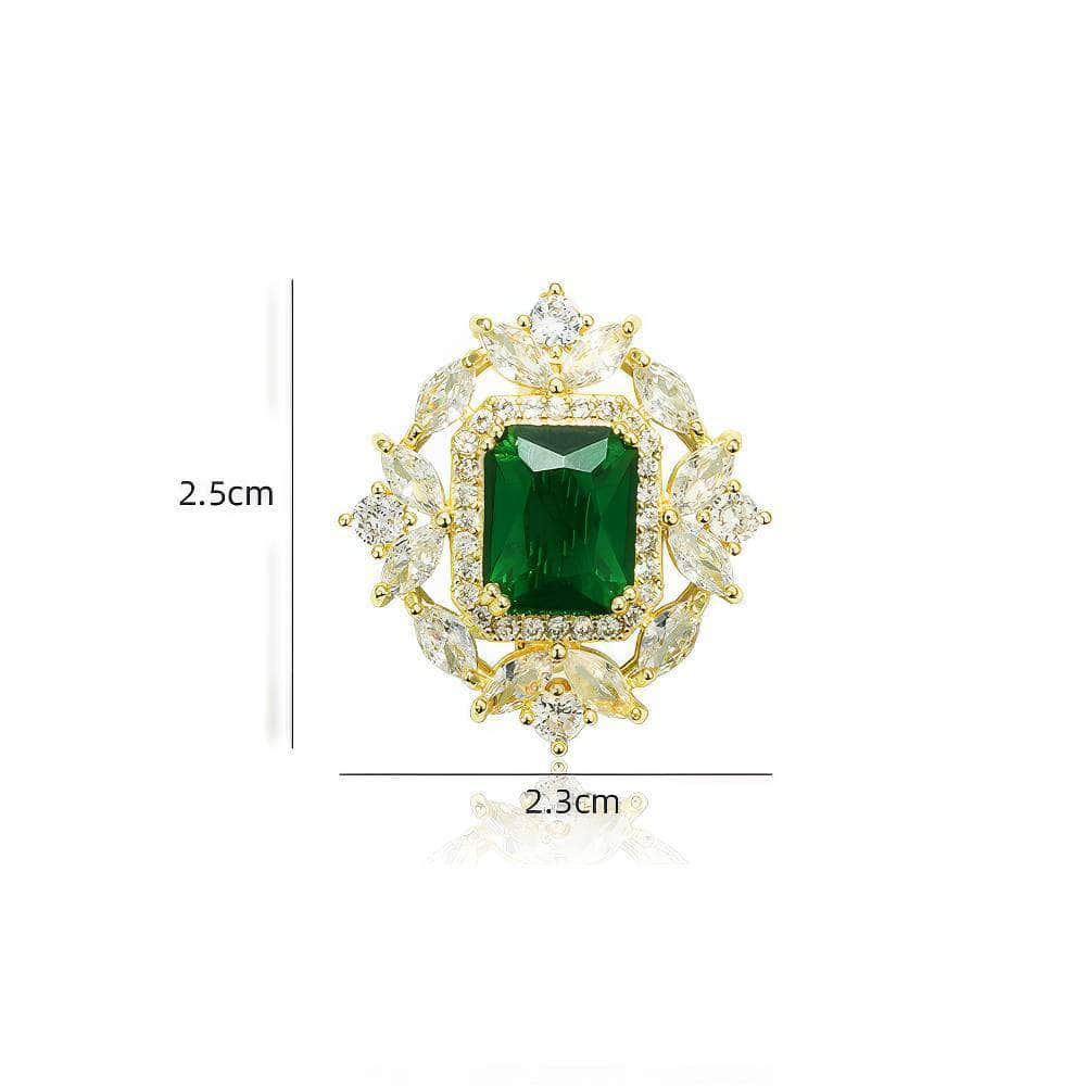 14k Gold Paved Crystal Emerald Gemstone Brooch Green