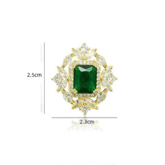 14k Gold Paved Crystal Emerald Gemstone Brooch Green