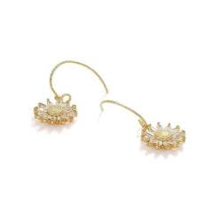 14k Gold Paved Crystal Honeycomb Floral Dangle Earrings White / Hook On