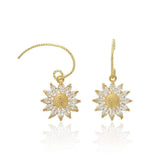 14k Gold Paved Crystal Honeycomb Floral Dangle Earrings White / Hook On