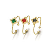 14k Gold Paved Gemstone Twisted Adjustable Ring Set Adjustable / Multicolor