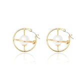 14k Gold Pearl Cosmic Deco Earrings White