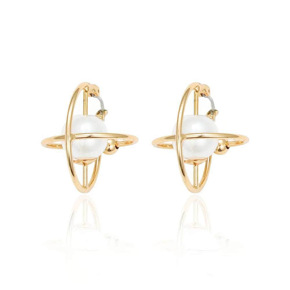 14k Gold Pearl Cosmic Deco Earrings White