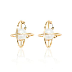 14k Gold Pearl Cosmic Deco Earrings White